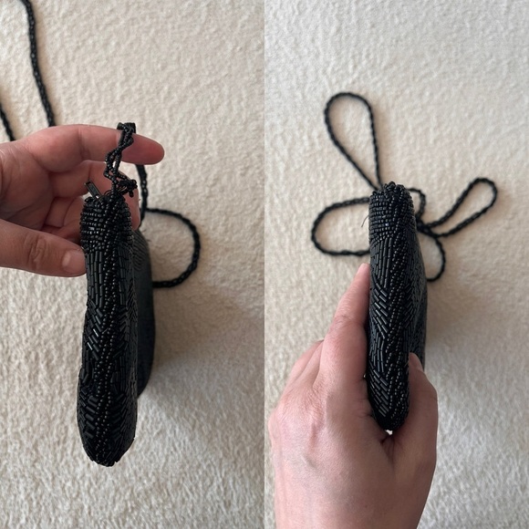 Vintage 1960s Black Beaded Zigzag Shoulder Bag – Handmade Hong Kong - Picture 7 of 13